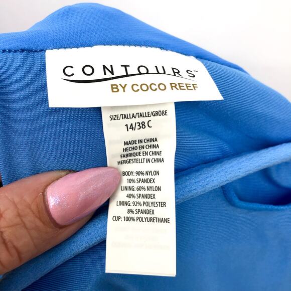 CONTOURS COCO REEF One Piece Swimsuit 14 38C Azure Blue V-Neck Underwire NWT - Picture 7 of 11